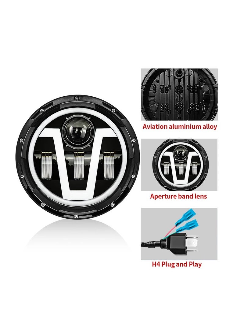 gz auto GZ AUTO 7 Inch LED Jeep Headlights with V Type Halo Ring & Amber Turn Signal Lights - High/Low Beam for Jeep Wrangler JK TJ LJ CJ - Waterproof, Easy Installation, 5000LM High Beam  - Image 3