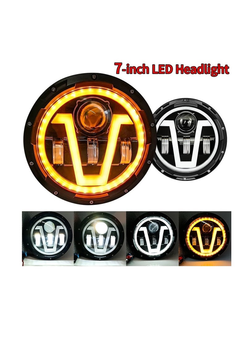 gz auto GZ AUTO 7 Inch LED Jeep Headlights with V Type Halo Ring & Amber Turn Signal Lights - High/Low Beam for Jeep Wrangler JK TJ LJ CJ - Waterproof, Easy Installation, 5000LM High Beam  - Image 2