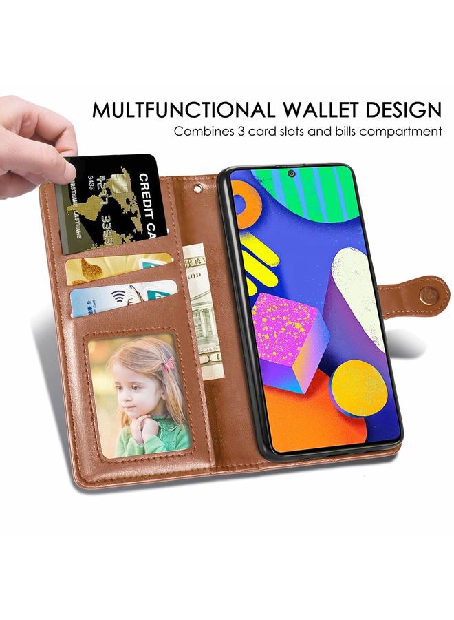 erorex Case For Samsung Galaxy F62 Solid Color Leather Buckle Phone Case with Lanyard & Photo Frame & Card Slot & Wallet & Stand Function - Image 5