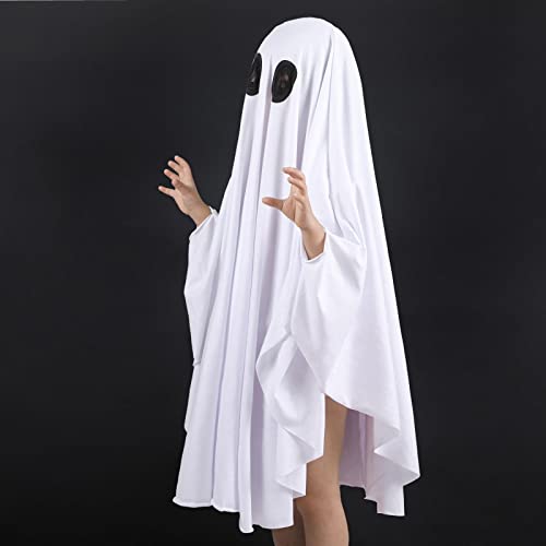 Noubeau Unisex Kid Ghost Costume Girl Halloween Fancy Dress Cosplay Boy White Boo Ghost Cloak Child Spooky Trick-or-Treating(White,5-7 Years) - Image 3