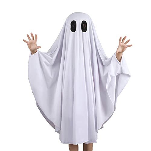 Noubeau Unisex Kid Ghost Costume Girl Halloween Fancy Dress Cosplay Boy White Boo Ghost Cloak Child Spooky Trick-or-Treating(White,5-7 Years) - Image 1