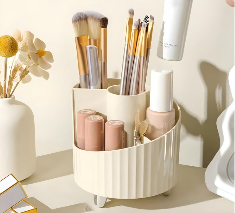 Jinila Makeup Brush Holder Round 4 Different Size Cosmetic Display Case Countertop Storage Organizers for Vanity, Bathroom, Desktop For Girls and Women (Pack of 1, Cream Color) - Image 1