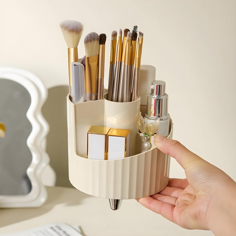 Jinila Makeup Brush Holder Round 4 Different Size Cosmetic Display Case Countertop Storage Organizers for Vanity, Bathroom, Desktop For Girls and Women (Pack of 1, Cream Color) - Image 4