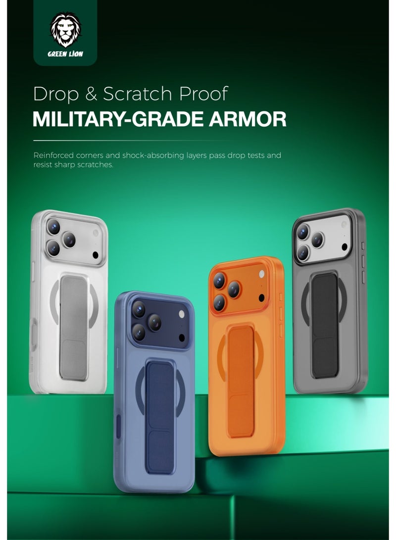 GREEN LION iPhone 17 Pro Max MagSafe Case GRIP 360 Back Cover / Leather Grip Strap / Foldable Stand / Strong Magnets / Drop Protection / Camera Protection / Scratch Resistant - Blue Titanium - Image 4