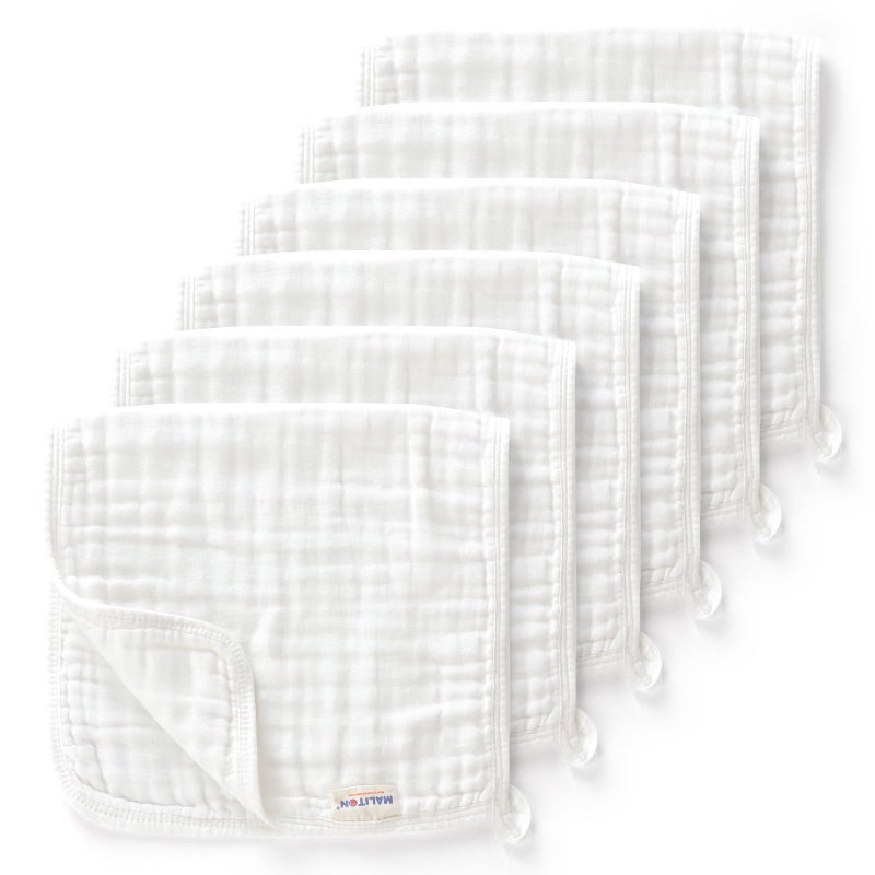 Maliton Muslin Burp Cloths for Baby 6 Pack Large 20''x10'' 100% Cotton Burp Cloths Absorbent and Soft 6 Layers Muslin Baby Stuff for Newborn Unisex(White, Pack of 6) - Image 1