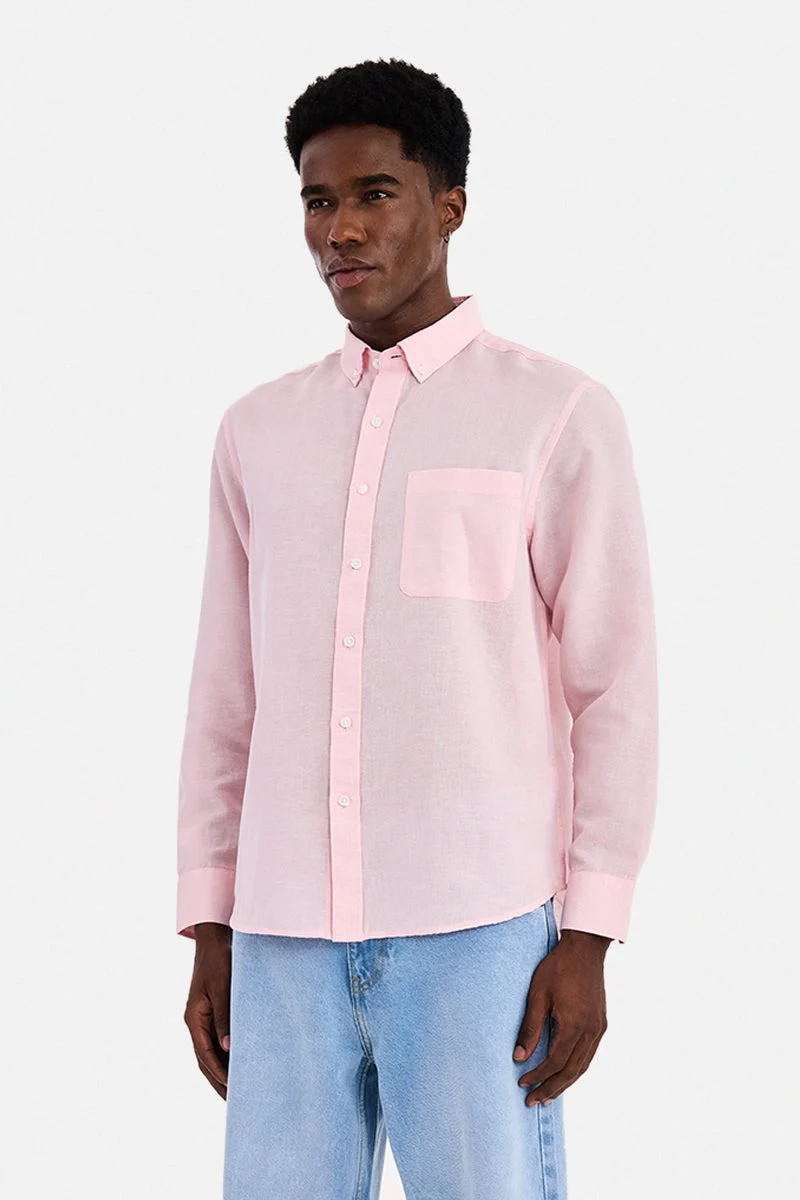SNITCH Pink Solid Long Sleeve Regular Fit Casual Shirt