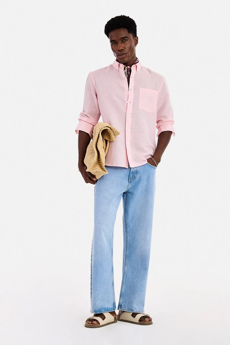 SNITCH Pink Solid Long Sleeve Regular Fit Casual Shirt