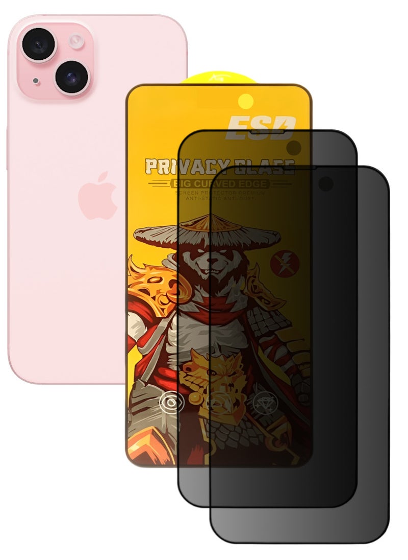 ESD 2 Pieces Tempered Dustproof Privacy Glass Screen Protector Compatible For iPhone 15 - Image 1