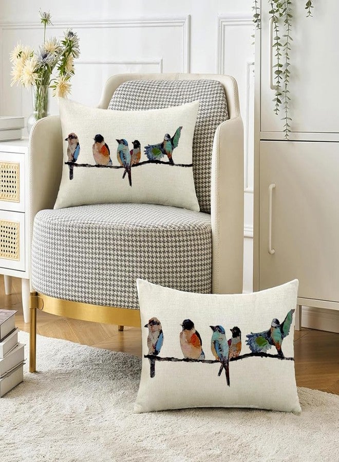 RABUSOFA Outdoor Pillow Covers Waterproof 12x20,Outdoor Bird Lumbar Throw Pillow Cases Small Decorative Pillows for Couch Patio Furniture Polyester Linen Teal Blue - Image 3