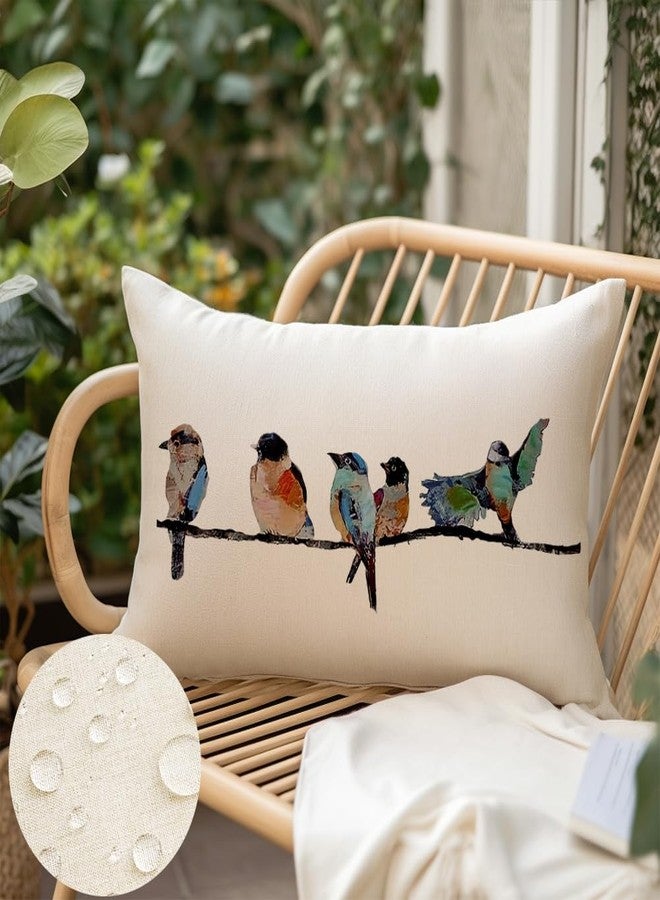 RABUSOFA Outdoor Pillow Covers Waterproof 12x20,Outdoor Bird Lumbar Throw Pillow Cases Small Decorative Pillows for Couch Patio Furniture Polyester Linen Teal Blue - Image 2