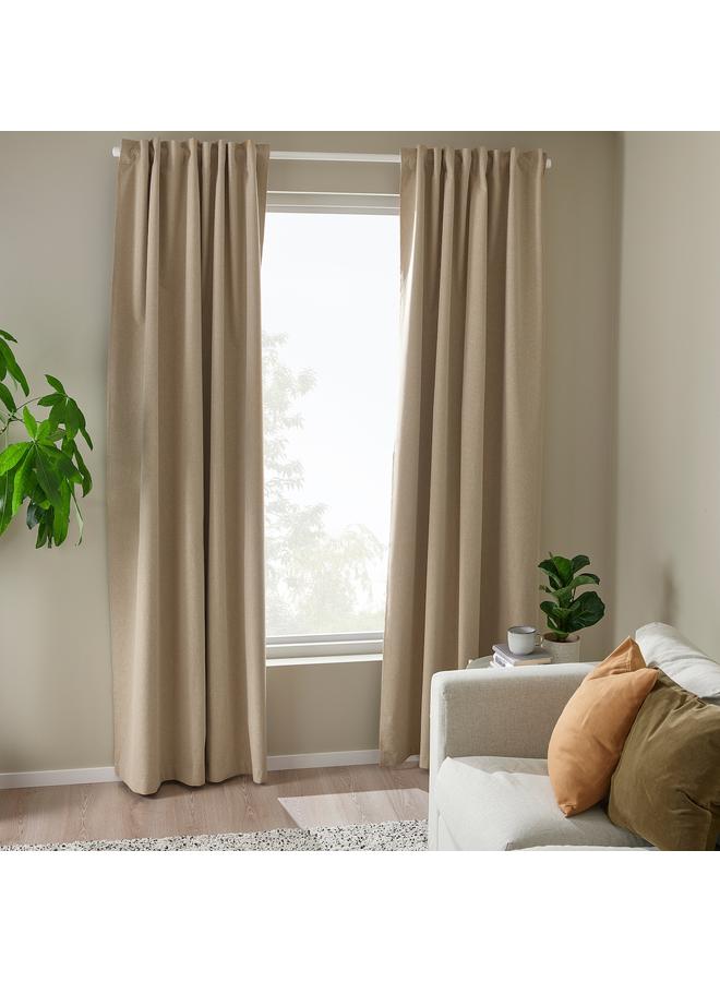 erorex Room Darkening Curtains, 1 Pair, With Heading Tape/Yellow-Beige, 135X300 Cm - Image 4