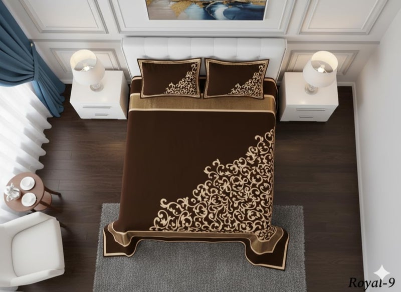 Fresh From Loom Chenille Velvet Abstract 500 TC Heavy Bedsheet for Double Bed King Size - 90 x 100 inch Coffee Color with 2 Pillow Covers - Image 2