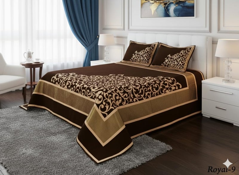 Fresh From Loom Chenille Velvet Abstract 500 TC Heavy Bedsheet for Double Bed King Size - 90 x 100 inch Coffee Color with 2 Pillow Covers - Image 4