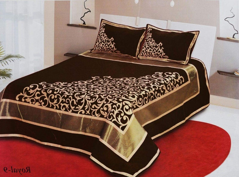 Fresh From Loom Chenille Velvet Abstract 500 TC Heavy Bedsheet for Double Bed King Size - 90 x 100 inch Coffee Color with 2 Pillow Covers - Image 3