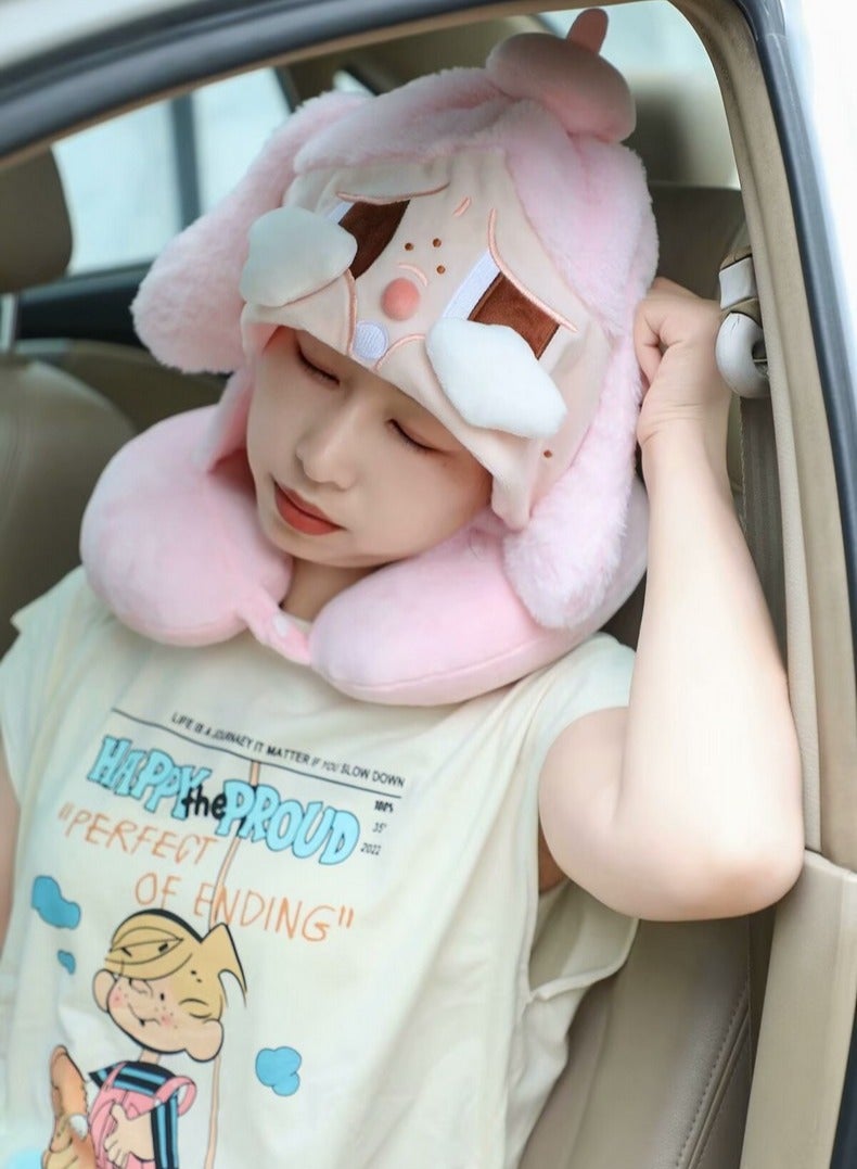 Cute Cartoon CRYBABY Powerpuff Girls Hooded U-Shaped Travel Neck Pillow Portable Comfort for Travelers and Office Nappers - Image 2