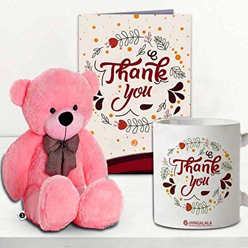 Jhingalala Jhingalala Teddy Bear with Thank You Printed Mug and Greeting Card Combo Gift Pack Thank You Gift Thank You Gifts for Men Thank You Gifts for Friends Thank You Gifts for Colleagues