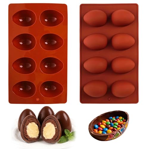 GARBODIY 2 Pack 8-Cavity Easter Egg Silicone Baking Molds, Food-Grade Reusable Molds for DIY Chocolate, Candy, Jello, Pastry, Muffin, Oskrieel Cake Decor & Ice Cubes - Image 1