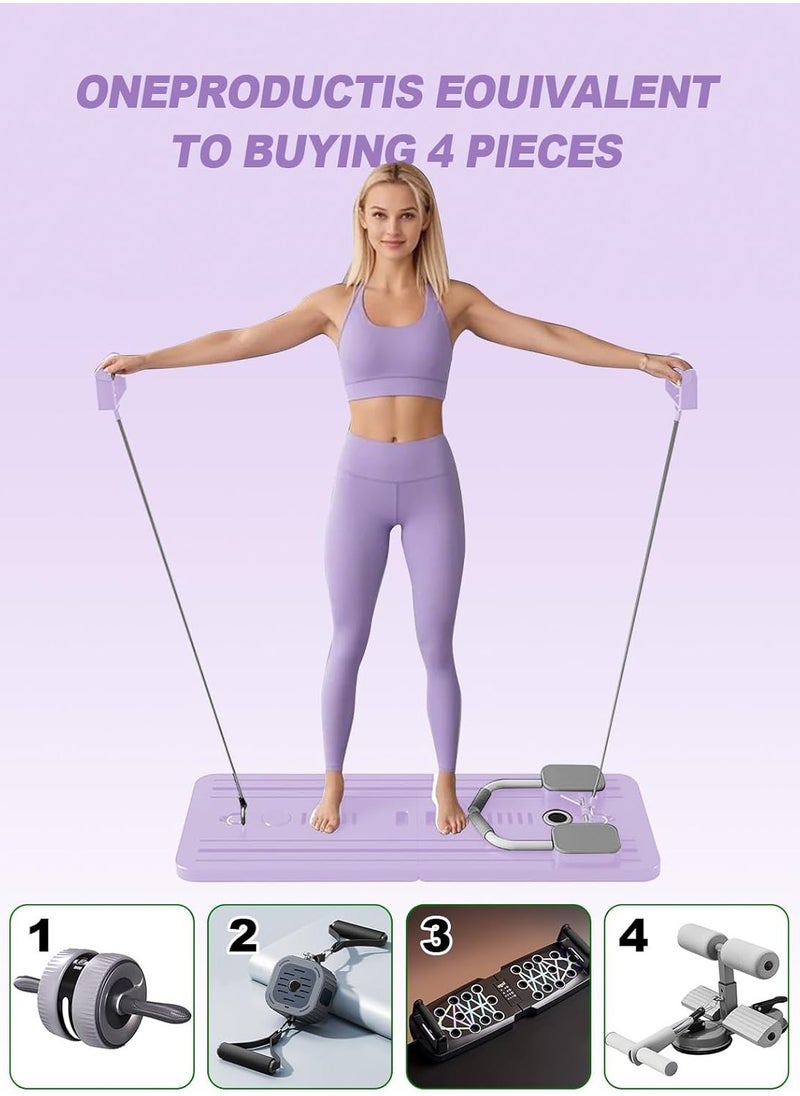 Generic Pilates Board-Pilates Reformer Set, Multi-Purpose Foldable Pilates Reformer Board for Home,Pilates Sliding Board,Purple  - Image 5