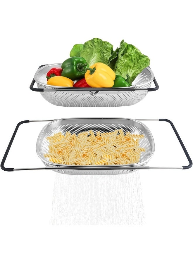 Happy Home Over the Sink Colander - Strainers and Colanders - Sink Strainer Basket - Expandable Fine Mesh Strainer with Rubber Grip for Veggie, Fruits, Pasta, Home Kitchen Essentials - Image 2