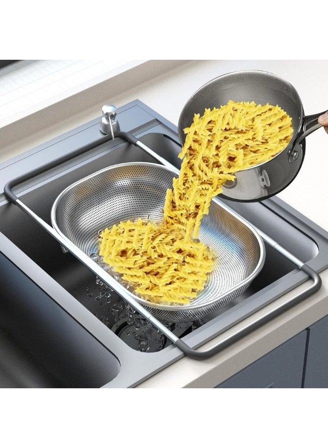 Happy Home Over the Sink Colander - Strainers and Colanders - Sink Strainer Basket - Expandable Fine Mesh Strainer with Rubber Grip for Veggie, Fruits, Pasta, Home Kitchen Essentials - Image 1