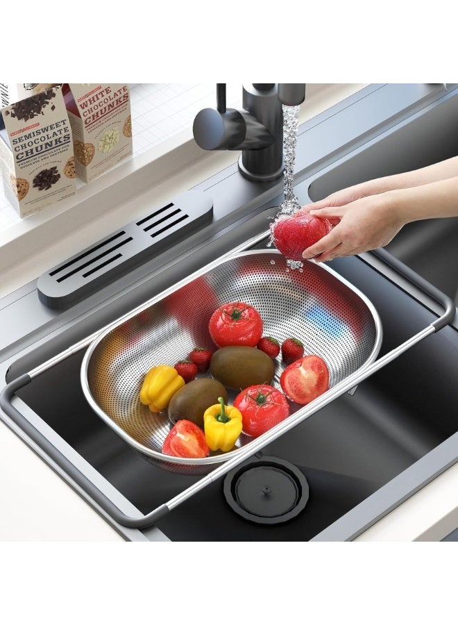 Happy Home Over the Sink Colander - Strainers and Colanders - Sink Strainer Basket - Expandable Fine Mesh Strainer with Rubber Grip for Veggie, Fruits, Pasta, Home Kitchen Essentials - Image 4
