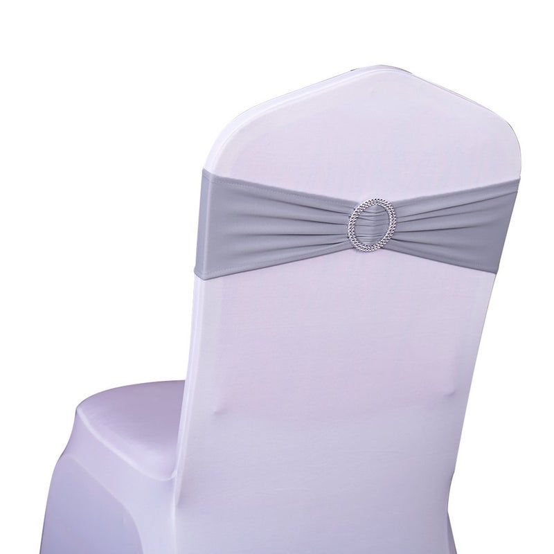 SINSSOWL 50 Spandex Silver Grey Chair Sashes for Wedding Chair Bows Bands with Slider Buckles for Party Feast Banquet Restaurant Event Bridal Shower Decoration Silver Grey - Image 1