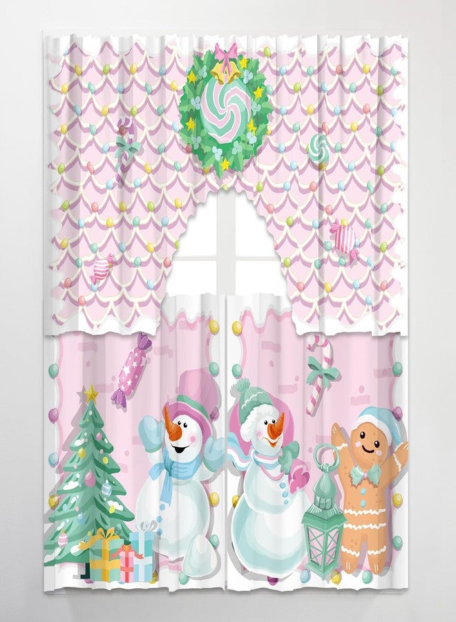 Cinrobiye 3 PCS Christmas Kitchen Curtains and Tiers Set for Windows Pink Merry Christmas Gingerbread Curtain Swag Treatment Decor for Home Living Room Bedroom Cafe Holiday Winter Party Supplies - Image 1