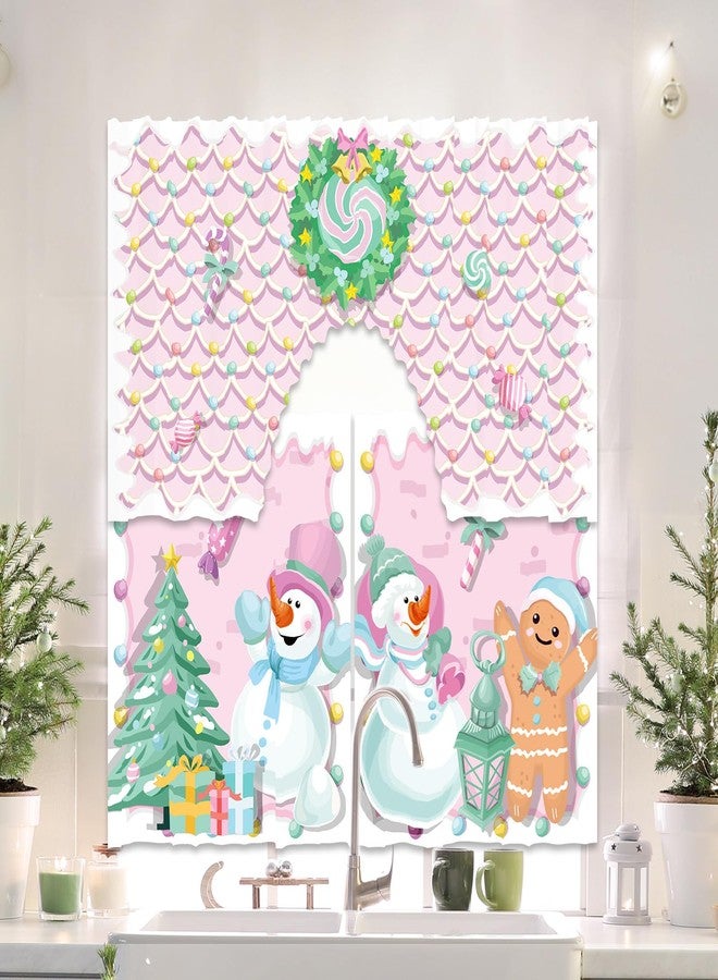 Cinrobiye 3 PCS Christmas Kitchen Curtains and Tiers Set for Windows Pink Merry Christmas Gingerbread Curtain Swag Treatment Decor for Home Living Room Bedroom Cafe Holiday Winter Party Supplies - Image 4