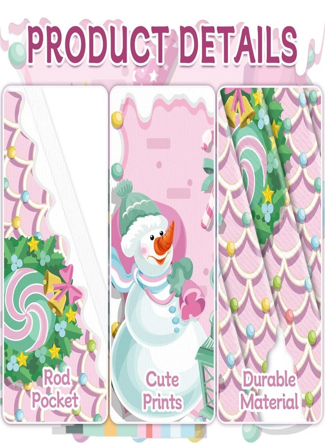 Cinrobiye 3 PCS Christmas Kitchen Curtains and Tiers Set for Windows Pink Merry Christmas Gingerbread Curtain Swag Treatment Decor for Home Living Room Bedroom Cafe Holiday Winter Party Supplies - Image 3