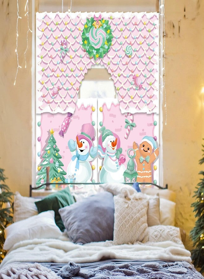 Cinrobiye 3 PCS Christmas Kitchen Curtains and Tiers Set for Windows Pink Merry Christmas Gingerbread Curtain Swag Treatment Decor for Home Living Room Bedroom Cafe Holiday Winter Party Supplies - Image 5