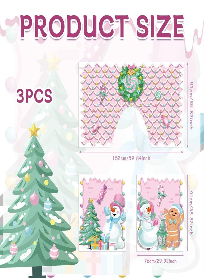 Cinrobiye 3 PCS Christmas Kitchen Curtains and Tiers Set for Windows Pink Merry Christmas Gingerbread Curtain Swag Treatment Decor for Home Living Room Bedroom Cafe Holiday Winter Party Supplies - Image 2