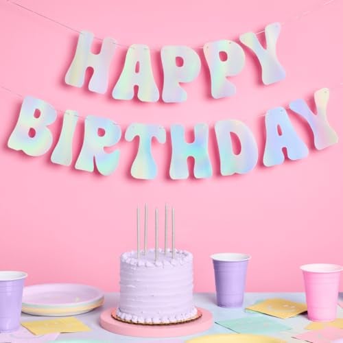 xo, Fetti xo Fetti Iridescent Happy Birthday Foil Banner 5 Ft Bday Party Decorations 70s Cool Birthday Decor Sweet 16 21st - Image 1