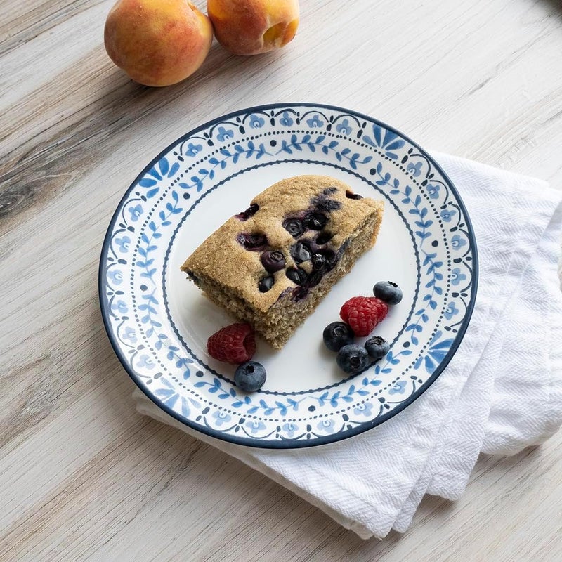 Corelle طقم أطباق سلطة كوريل فيتريل ثلاثي الطبقات زجاج مقاوم للكسر 9 إنش أطباق دائرية خفيفة الوزن بورتوفينو كاسبيان 6 قطع - Image 4