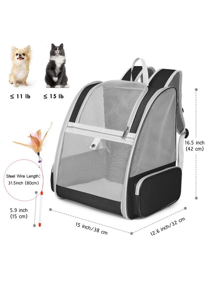 SSAWcasa Cat Backpack Carrier, Large Pet Backpack with Kitten Wand Feather Toy for Medium Small Dog Cat Puppy Kitty Bunny up to 15lbs, Ventilated Mesh Dog Travel Carrier for Hiking Walking Outdoor Use (Black) - Image 5