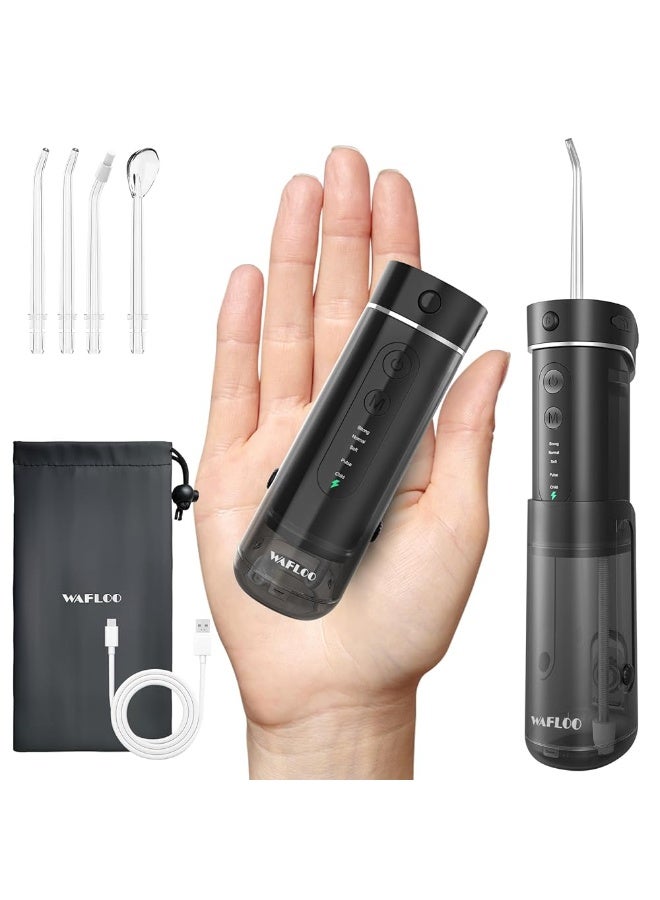 WAFLOO Water Flosser Travel Mini Cordless Portable: 5 Modes Water Dental Floss with Telescopic Water Tank, 4 Jet Tips, IPX7 Waterproof, Black - Image 1