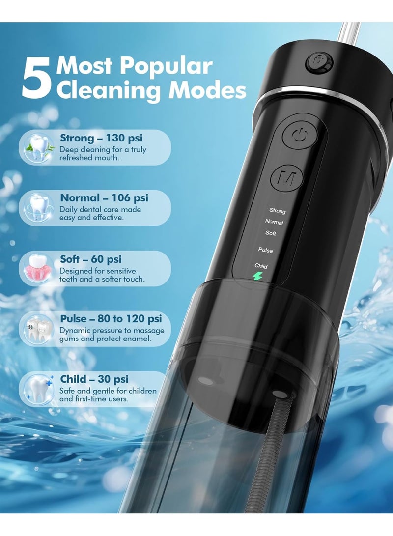 WAFLOO Water Flosser Travel Mini Cordless Portable: 5 Modes Water Dental Floss with Telescopic Water Tank, 4 Jet Tips, IPX7 Waterproof, Black - Image 3