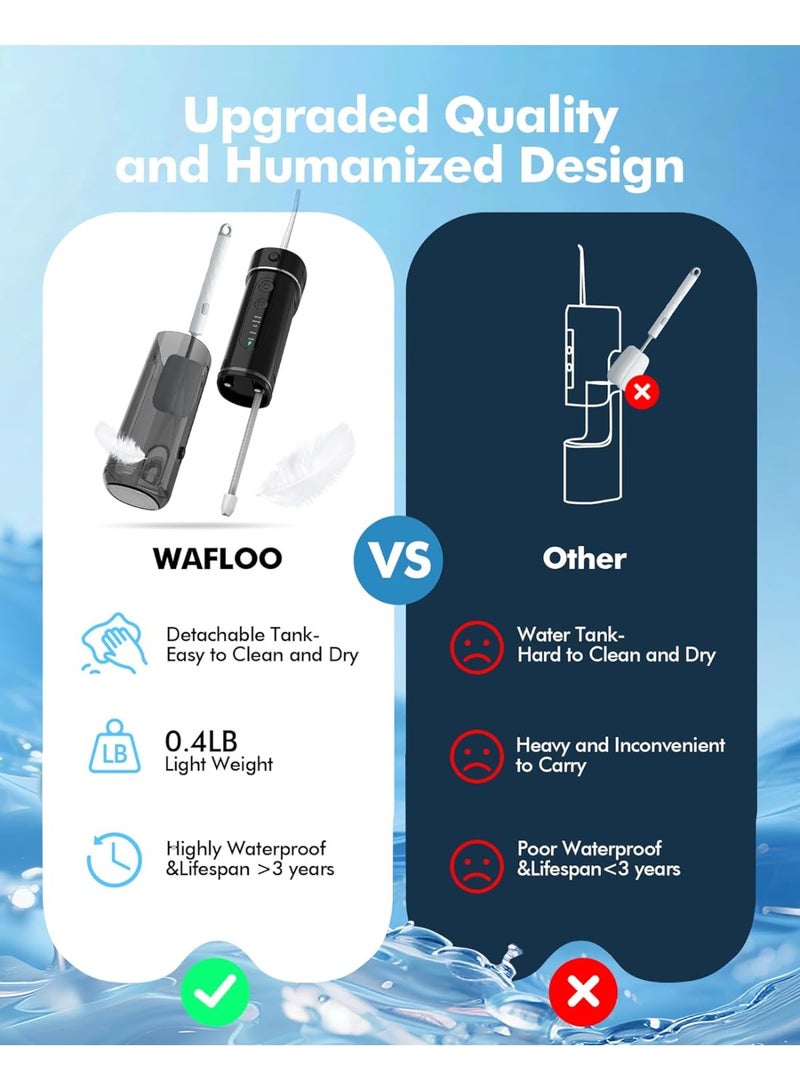 WAFLOO Water Flosser Travel Mini Cordless Portable: 5 Modes Water Dental Floss with Telescopic Water Tank, 4 Jet Tips, IPX7 Waterproof, Black - Image 2