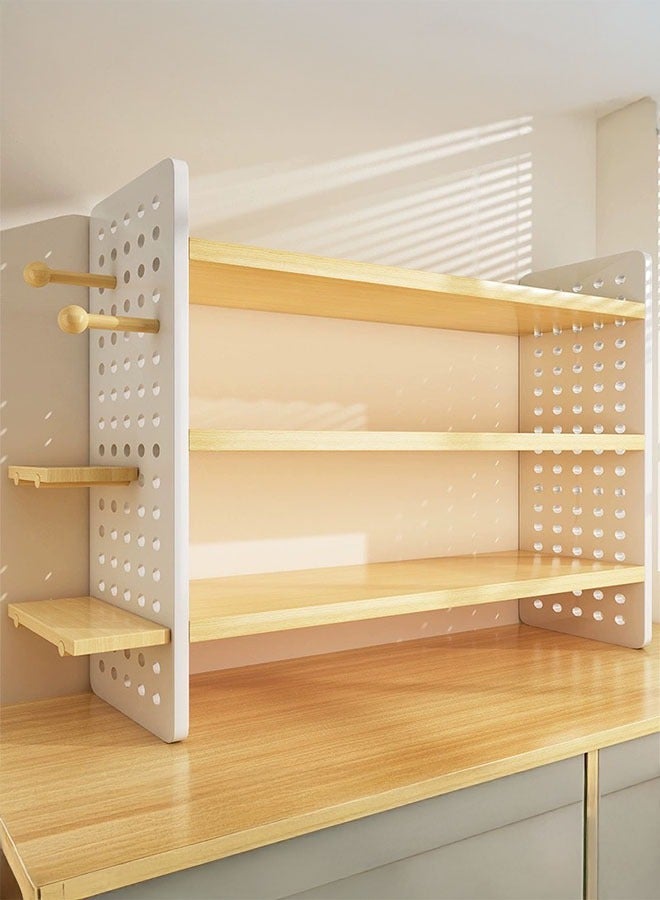 Desktop Bookshelf Organizer with Hole Plate 3 Tier Desktop Display Shelf, Computer Desktop Bookcase, Wooden Multipurpose Bookshelf, DIY Desk Organizer for Office Home(3 Tier)