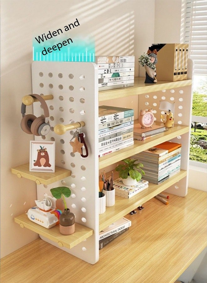 Desktop Bookshelf Organizer with Hole Plate 3 Tier Desktop Display Shelf, Computer Desktop Bookcase, Wooden Multipurpose Bookshelf, DIY Desk Organizer for Office Home(3 Tier)