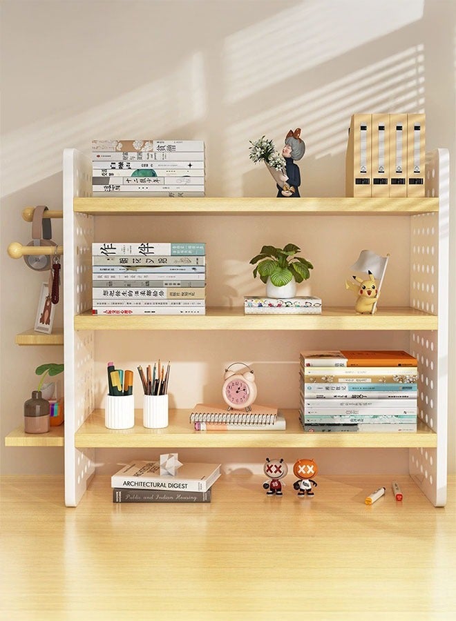 Desktop Bookshelf Organizer with Hole Plate 3 Tier Desktop Display Shelf, Computer Desktop Bookcase, Wooden Multipurpose Bookshelf, DIY Desk Organizer for Office Home(3 Tier)