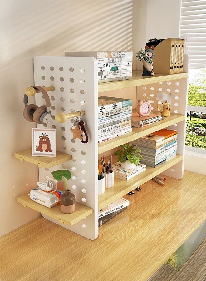 Desktop Bookshelf Organizer with Hole Plate 3 Tier Desktop Display Shelf, Computer Desktop Bookcase, Wooden Multipurpose Bookshelf, DIY Desk Organizer for Office Home(3 Tier)
