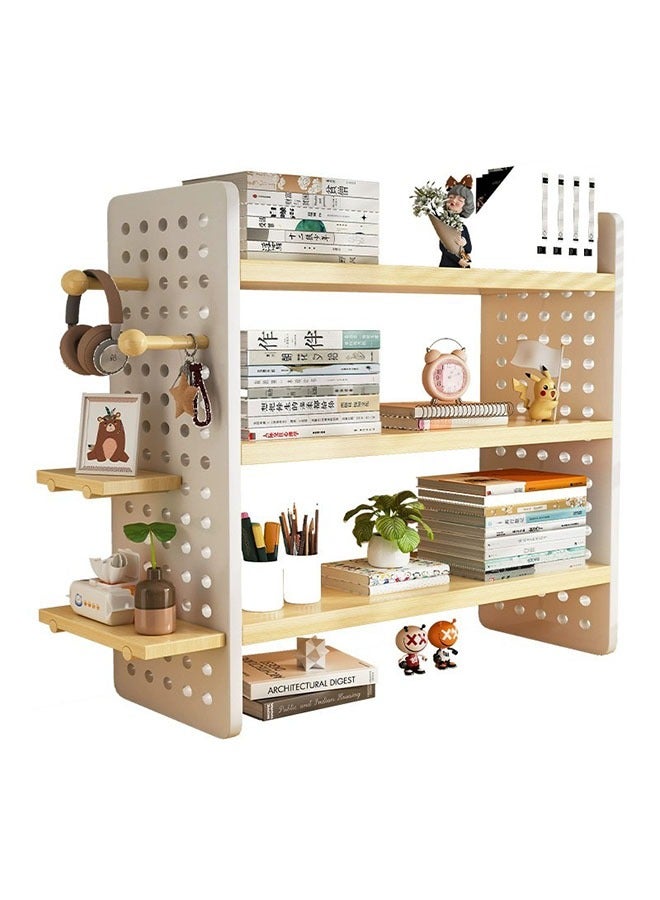 Desktop Bookshelf Organizer with Hole Plate 3 Tier Desktop Display Shelf, Computer Desktop Bookcase, Wooden Multipurpose Bookshelf, DIY Desk Organizer for Office Home(3 Tier)