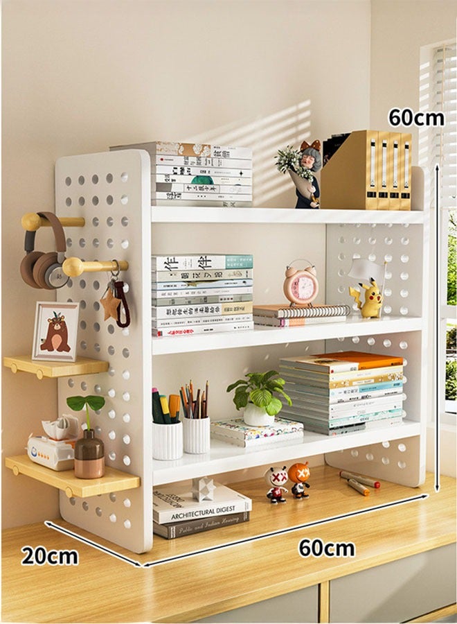 Desktop Bookshelf Organizer with Hole Plate 3 Tier Desktop Display Shelf, Computer Desktop Bookcase, Wooden Multipurpose Bookshelf, DIY Desk Organizer for Office Home(3 Tier)