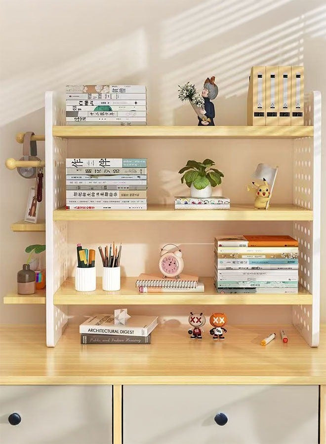 Desktop Bookshelf Organizer with Hole Plate 3 Tier Desktop Display Shelf, Computer Desktop Bookcase, Wooden Multipurpose Bookshelf, DIY Desk Organizer for Office Home(3 Tier)