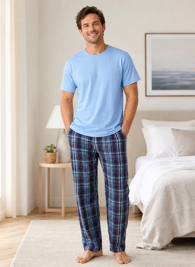 فكتور اند جين Men’s Short Sleeve T-Shirt & Long Pants Pyjama Set – Comfortable Relaxed Fit