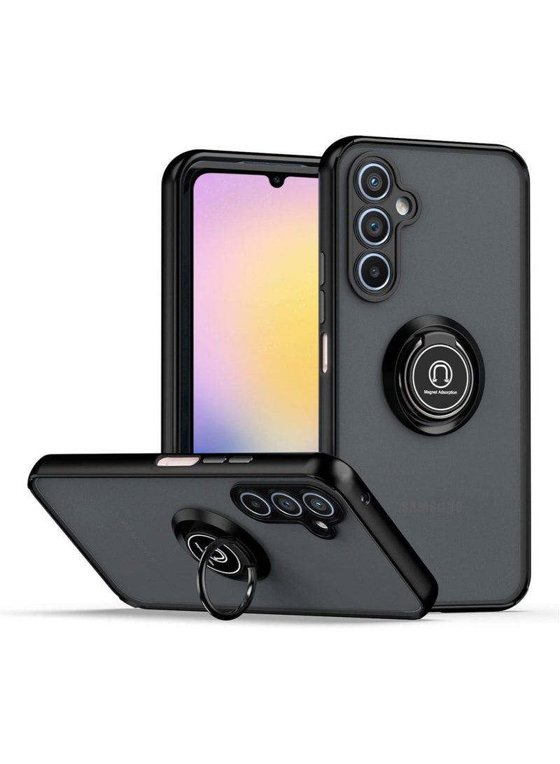 Techie Stylish Translucent Back Cover Case with Magnetic Ring Kickstand Holder for Samsung Galaxy A25 – Black - Image 1