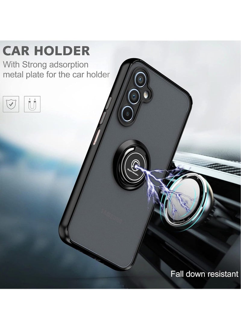 Techie Stylish Translucent Back Cover Case with Magnetic Ring Kickstand Holder for Samsung Galaxy A25 – Black - Image 3