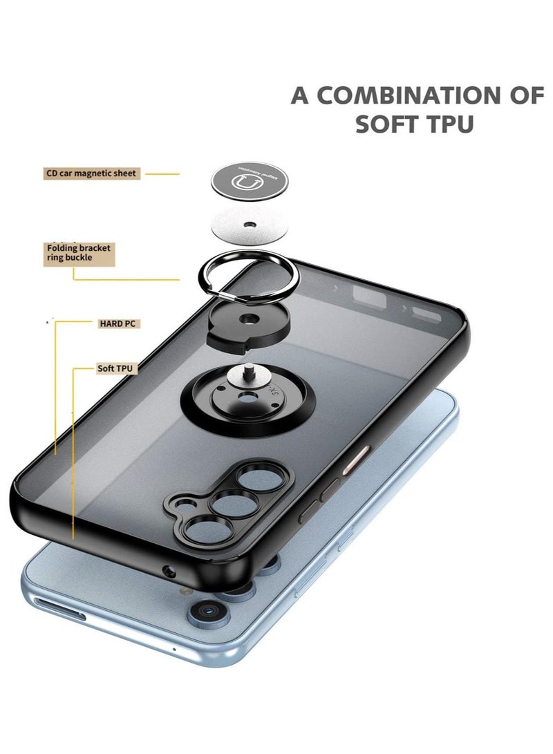 Techie Stylish Translucent Back Cover Case with Magnetic Ring Kickstand Holder for Samsung Galaxy A25 – Black - Image 4