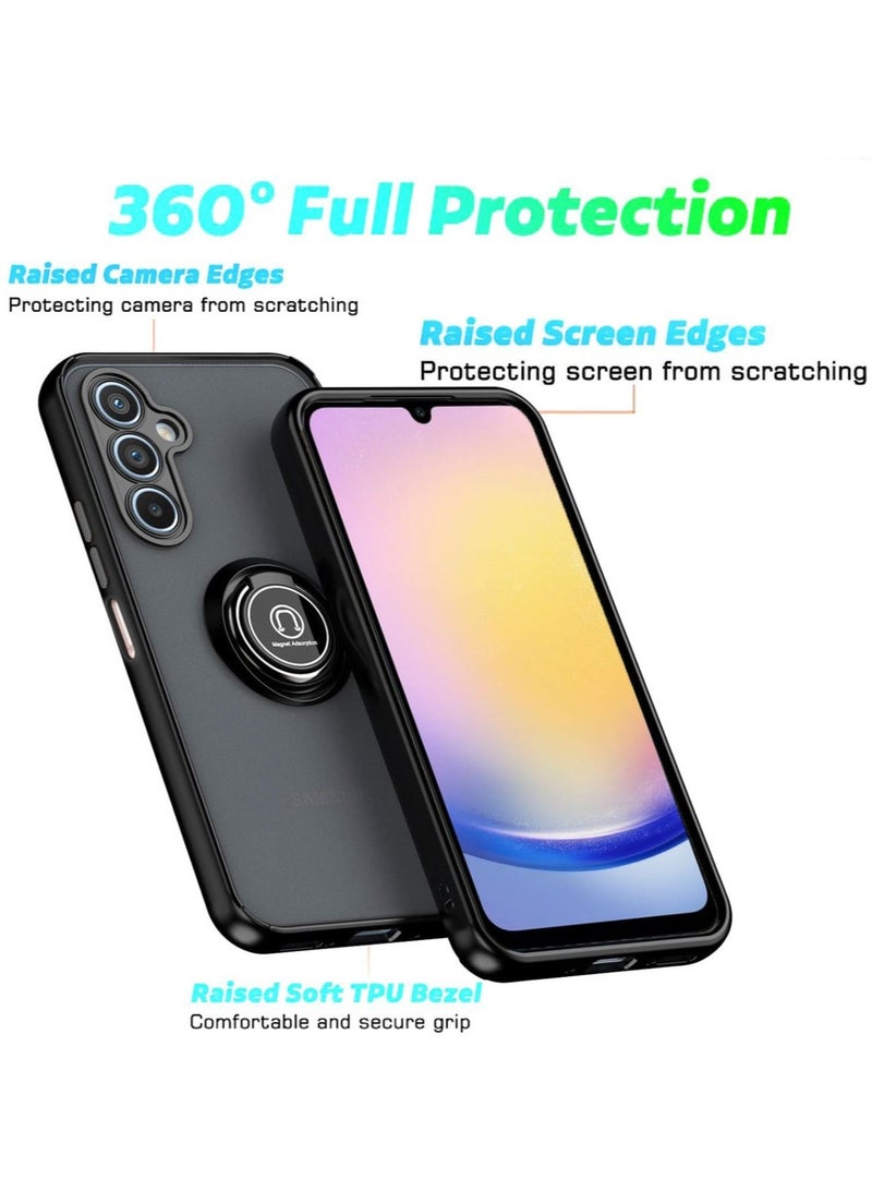 Techie Stylish Translucent Back Cover Case with Magnetic Ring Kickstand Holder for Samsung Galaxy A25 – Black - Image 2