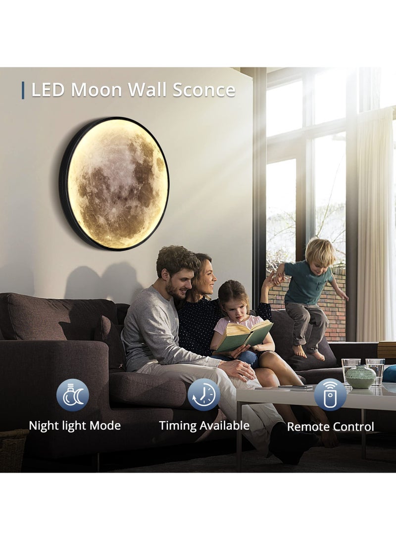 SYOSI ضوء الجدار القابل للتعتيم على شكل قمر 19.6 إنش مع جهاز تحكم عن بعد، ضوء جدار LED حديث، 24 واط، مصباح جدار أسود مثبت على الجدار داخلي لمصباح السقف في غرفة المعيشة غرفة النوم - Image 2